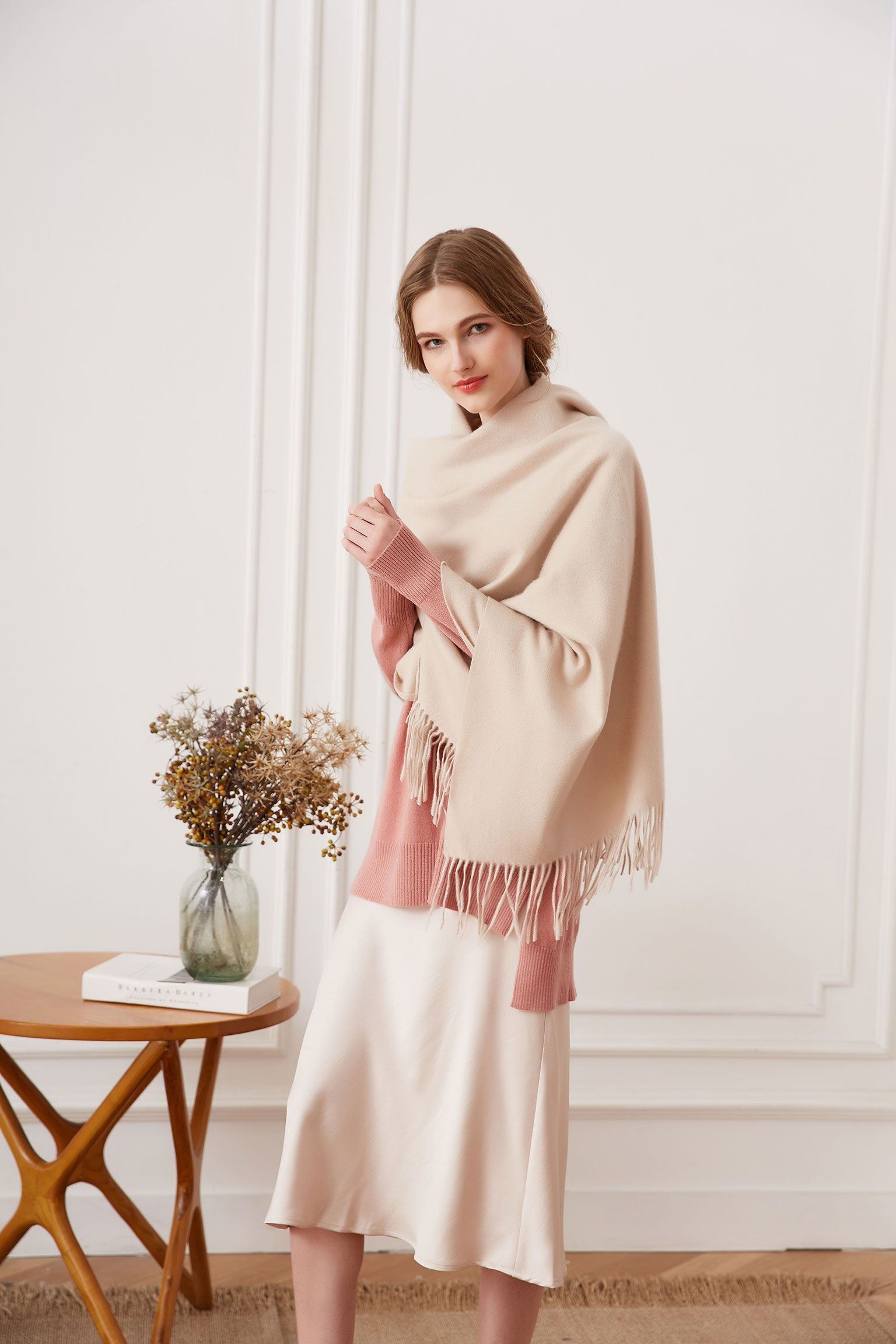 Large Cashmere Scarf, Light Beige