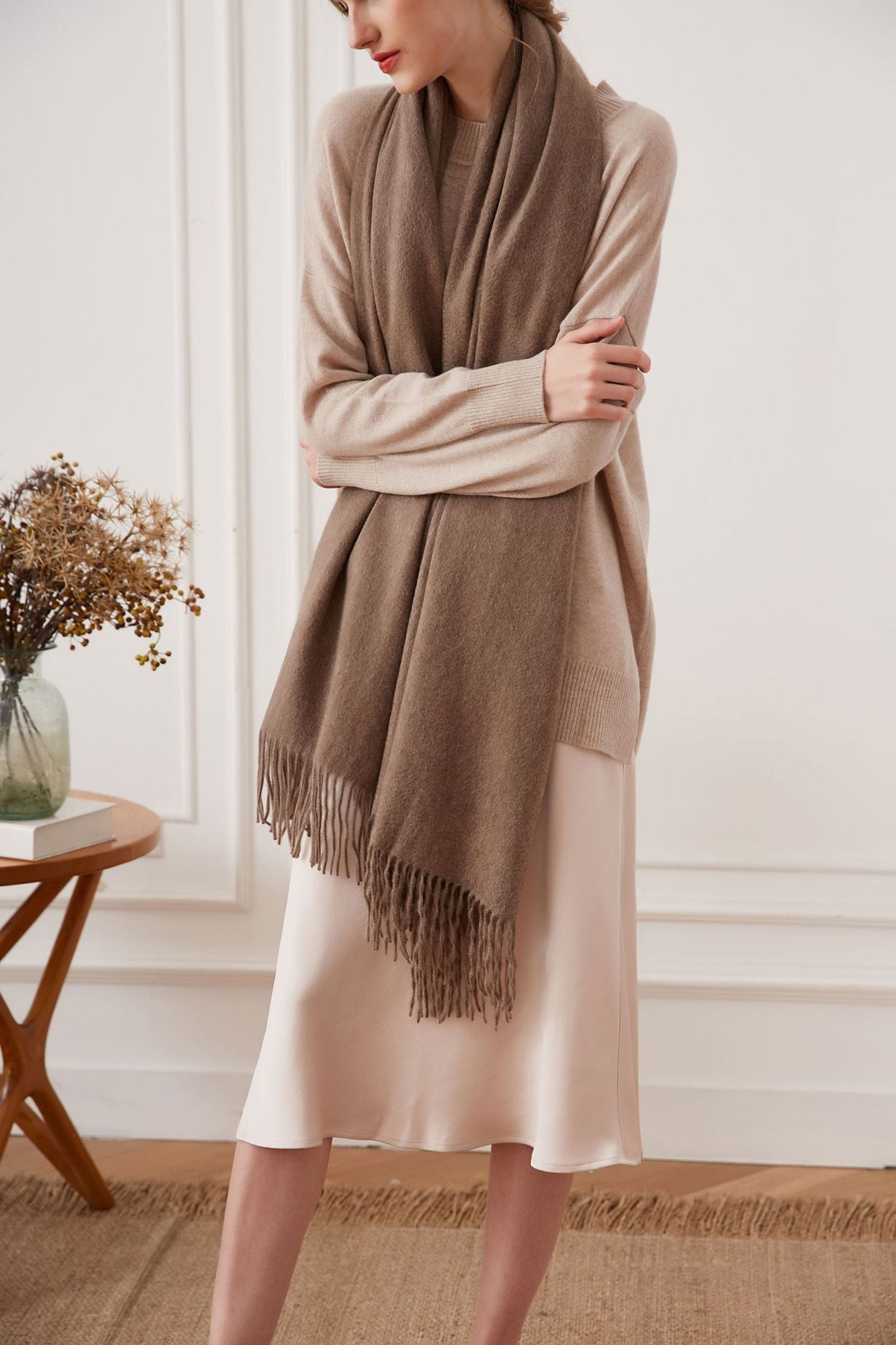 Large Cashmere Scarf, Taupe