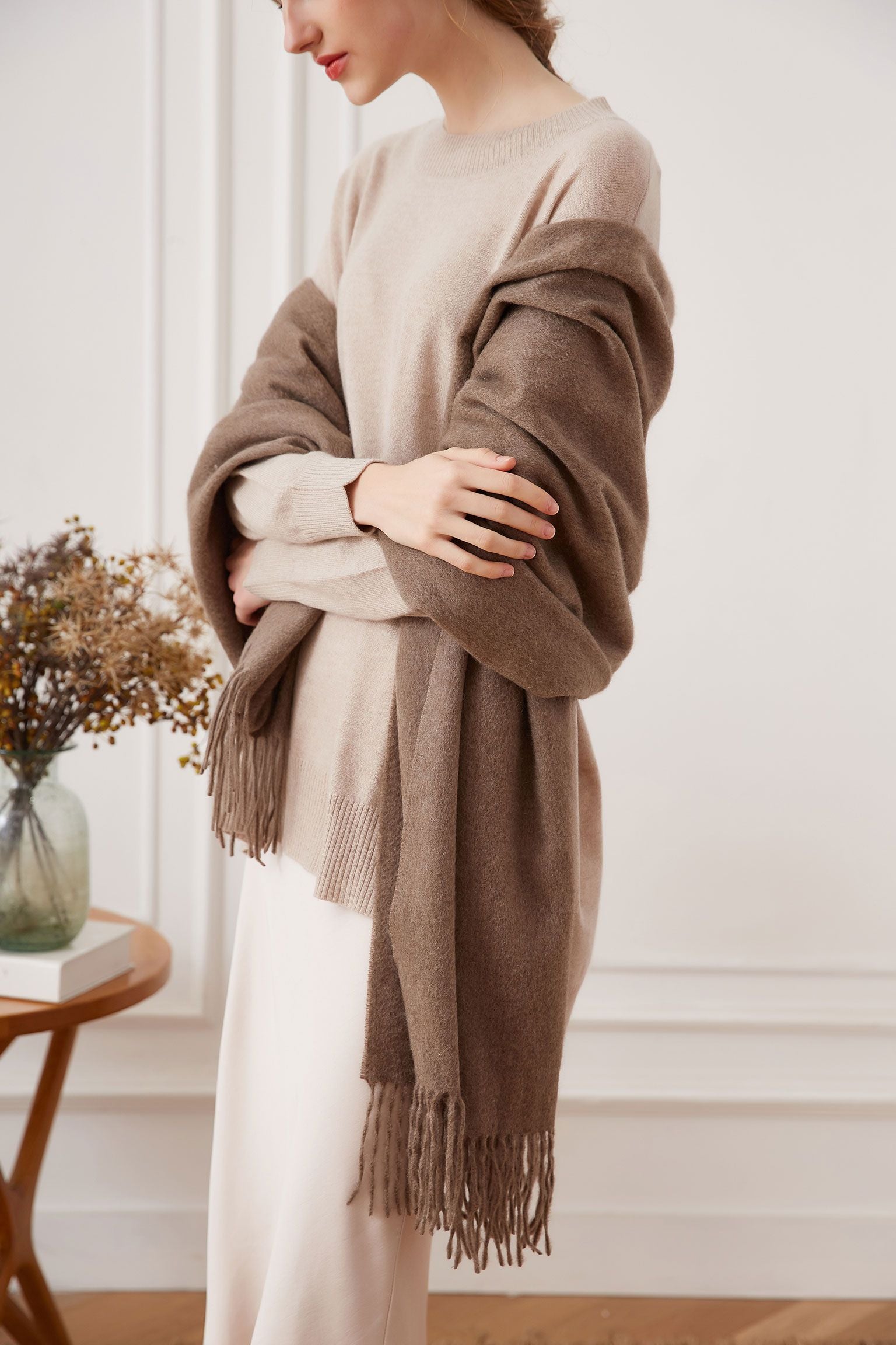 Large Cashmere Scarf, Taupe