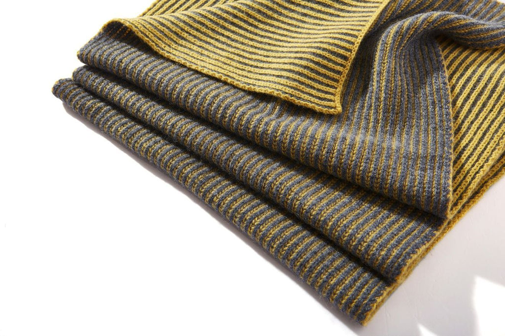 Cashmere Stripe Scarf, Grey & Gold