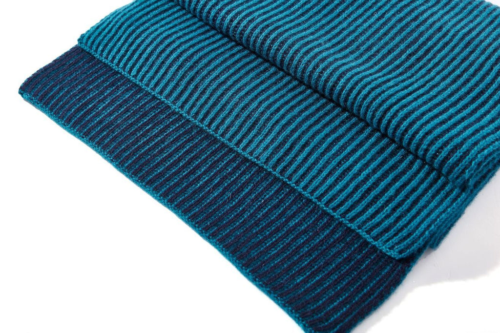Cashmere Stripe Scarf, Navy & Teal