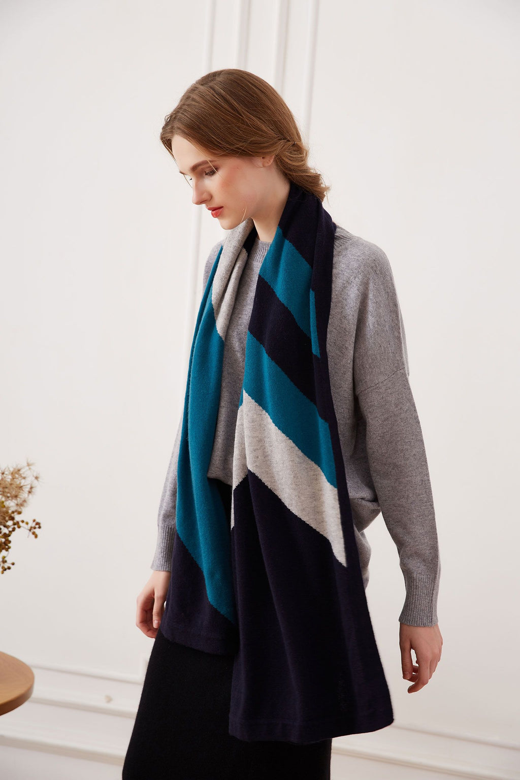 Hand Knitted Arrow Cashmere Scarf, Navy