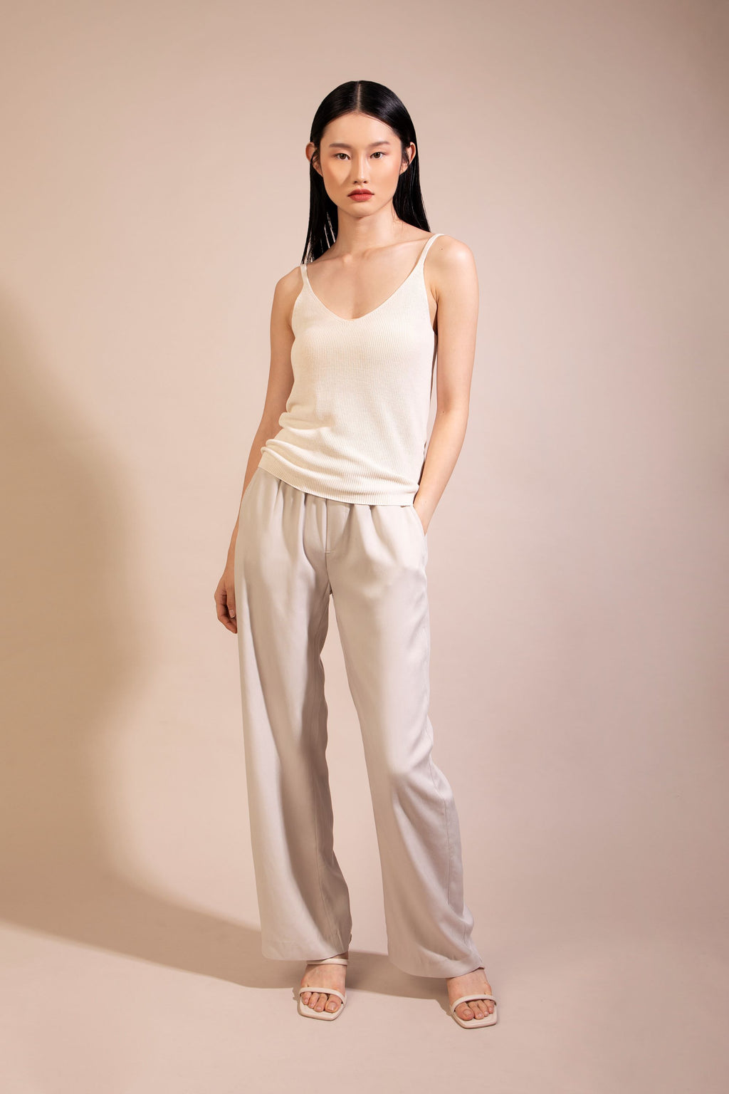 Silk Cotton Cami Top, White