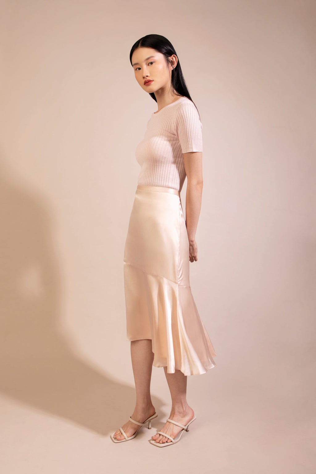 Silk Cotton Short Sleeve Ribbed Sweater, Blush Pink