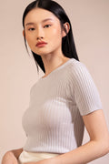 Silk Cotton Short Sleeve Ribbed Sweater