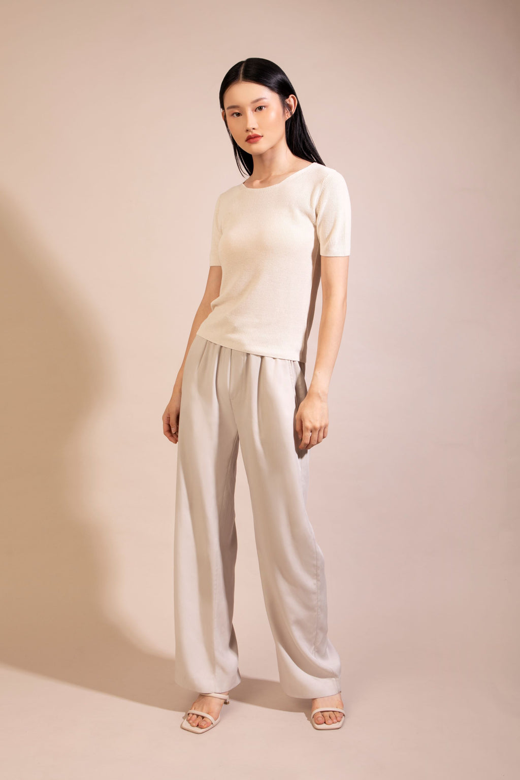 Silk Cotton Short Sleeve Sweater, White