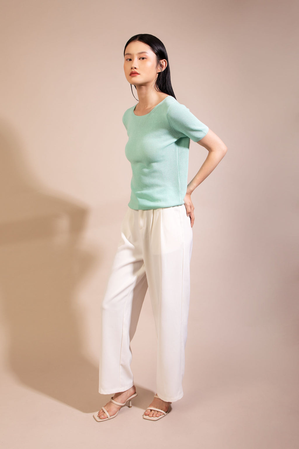 Silk Cotton Short Sleeve Sweater, Mint Green