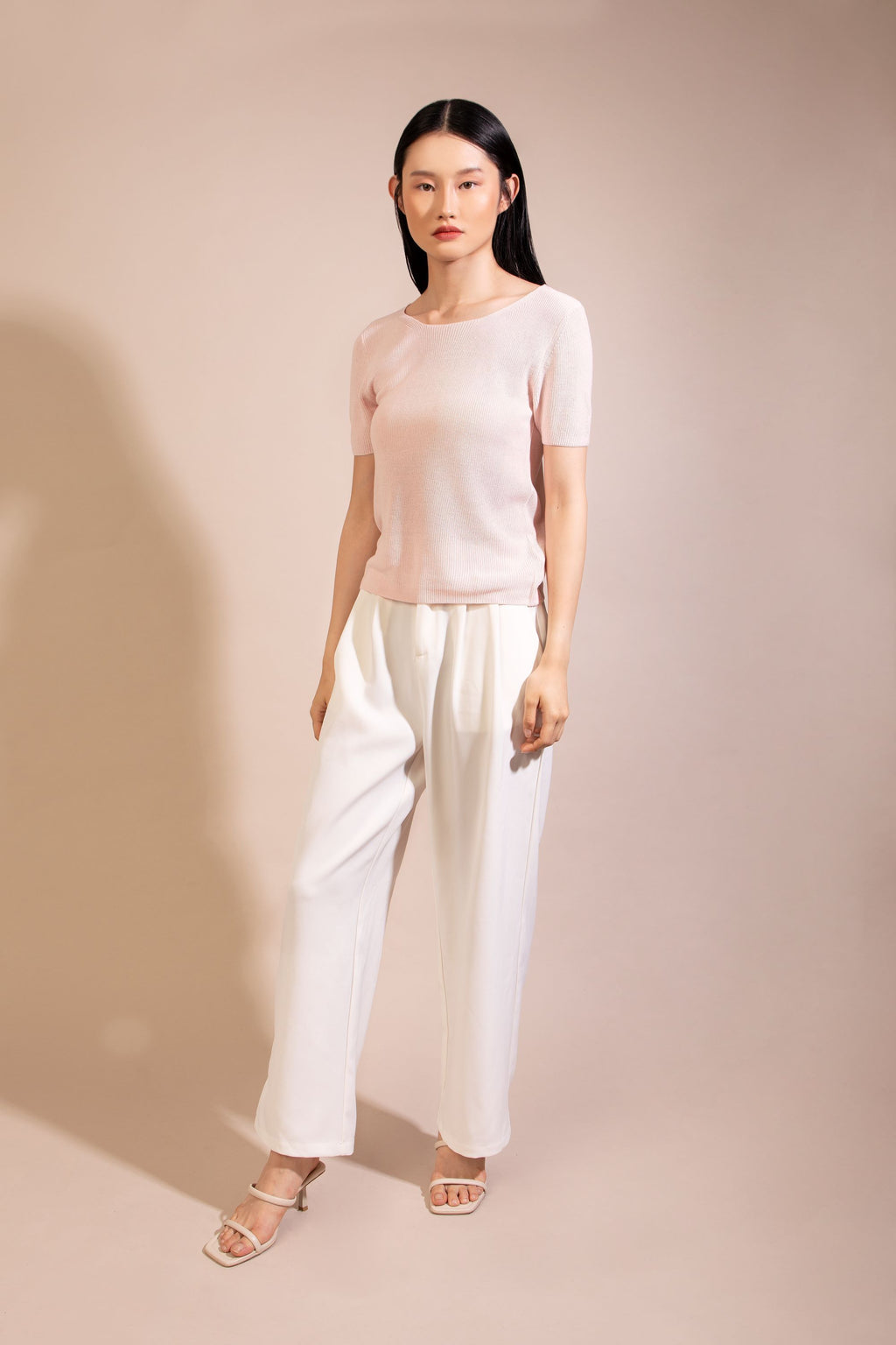 Silk Cotton Short Sleeve Sweater, Blush Pink