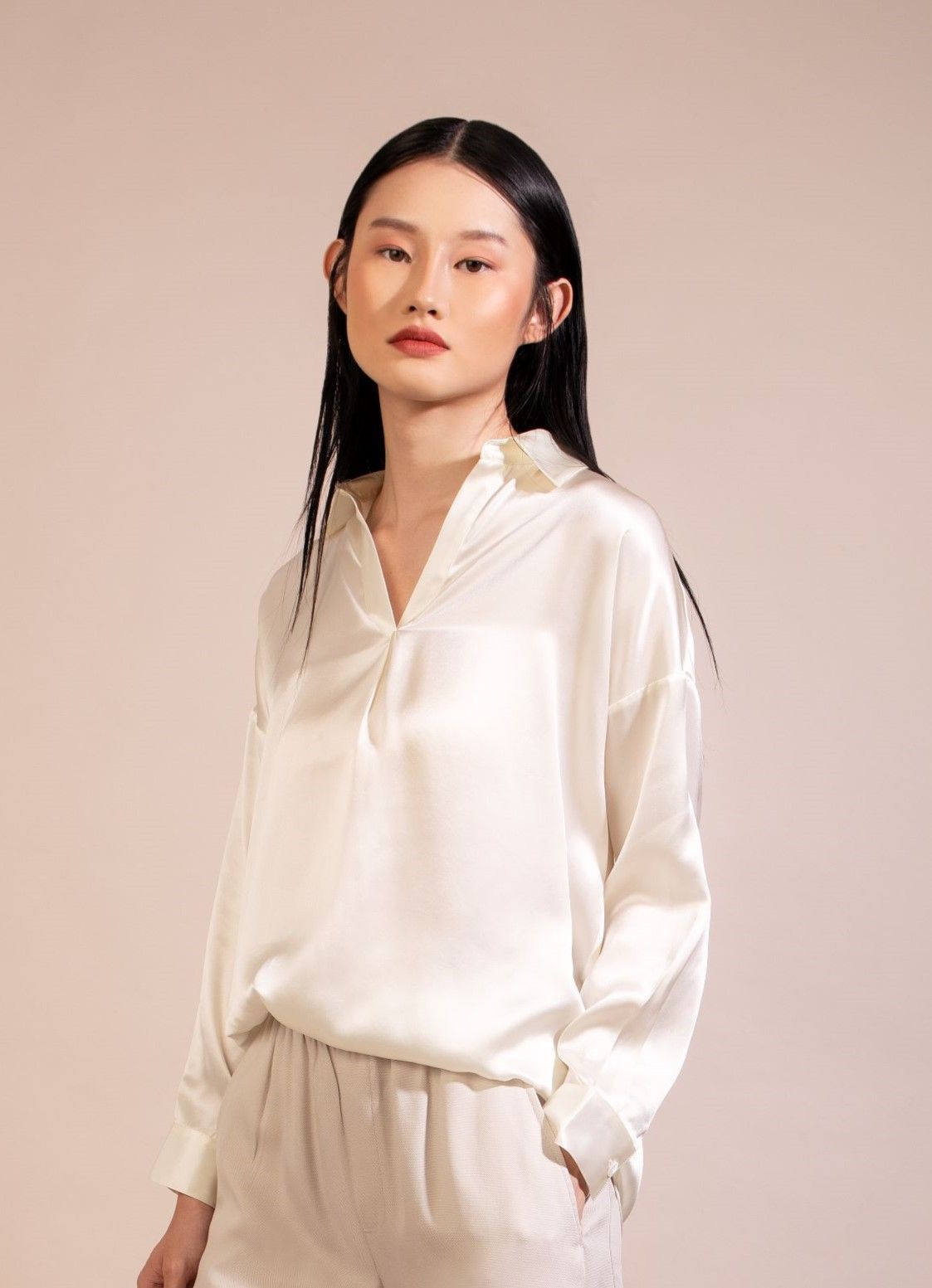 Silk Long Sleeve Shirt, White