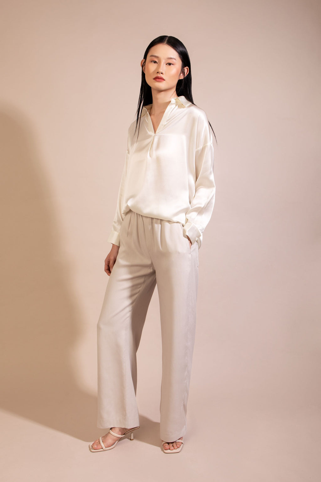 Silk Long Sleeve Shirt, White