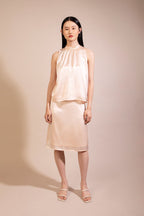 Silk Sleeveless Top with Ruffled Collar