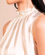 Silk Sleeveless Top with Ruffled Collar