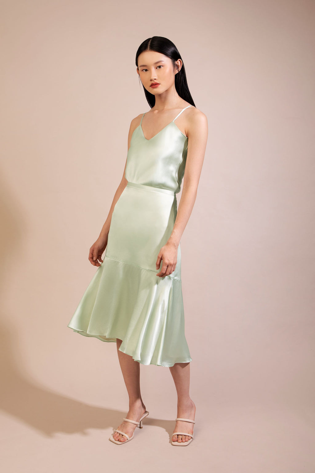 Silk Strappy Dress, Mint Green