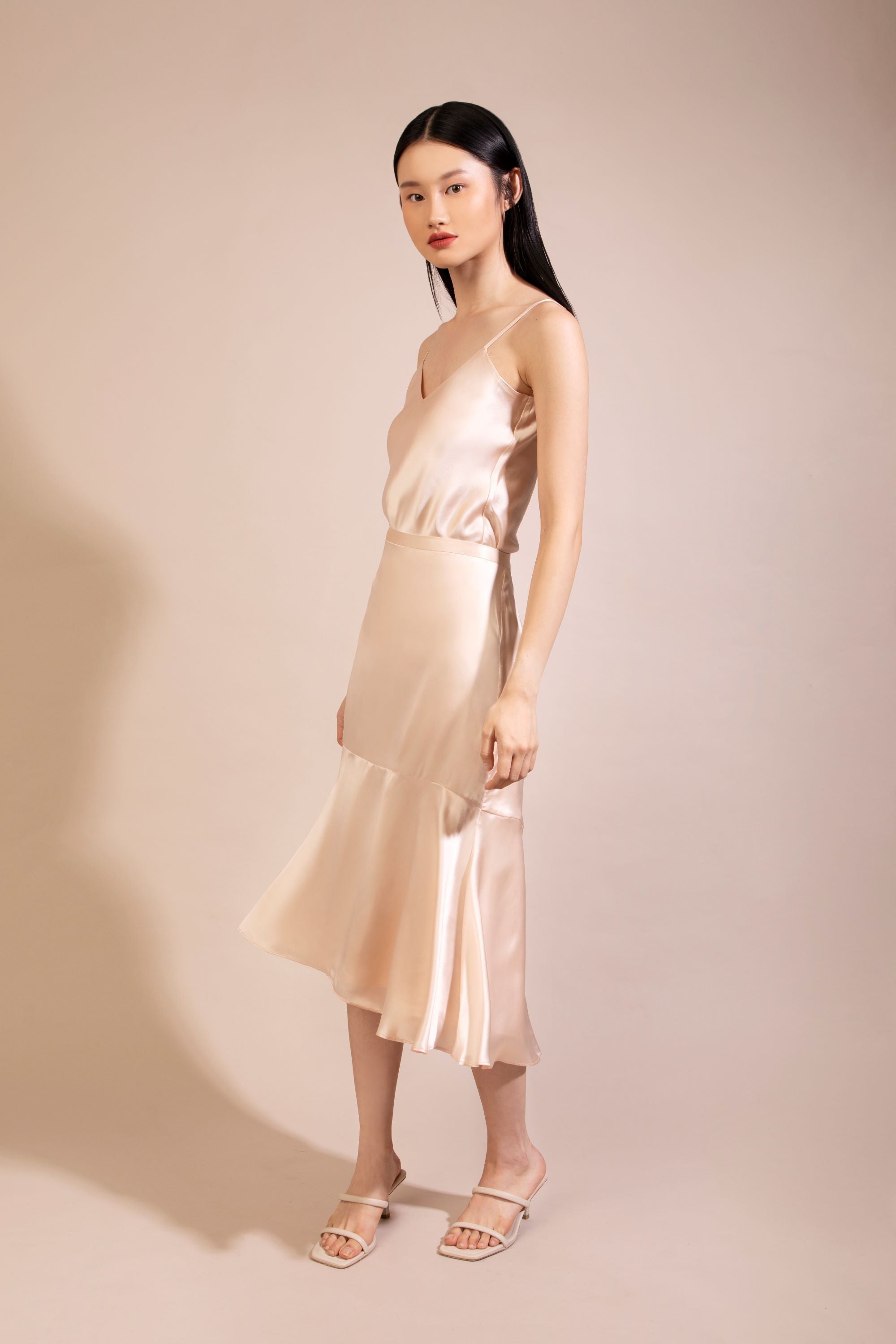 Silk Strappy Dress, Misty Rose