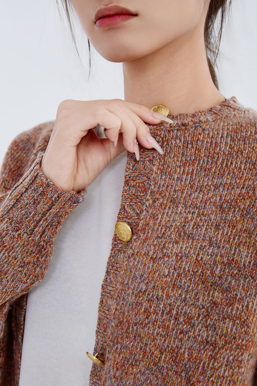 Cashmere Melange Crew Cardigan