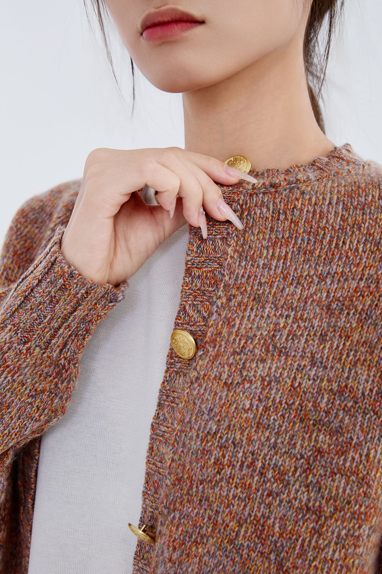 Cashmere Melange Crew Cardigan