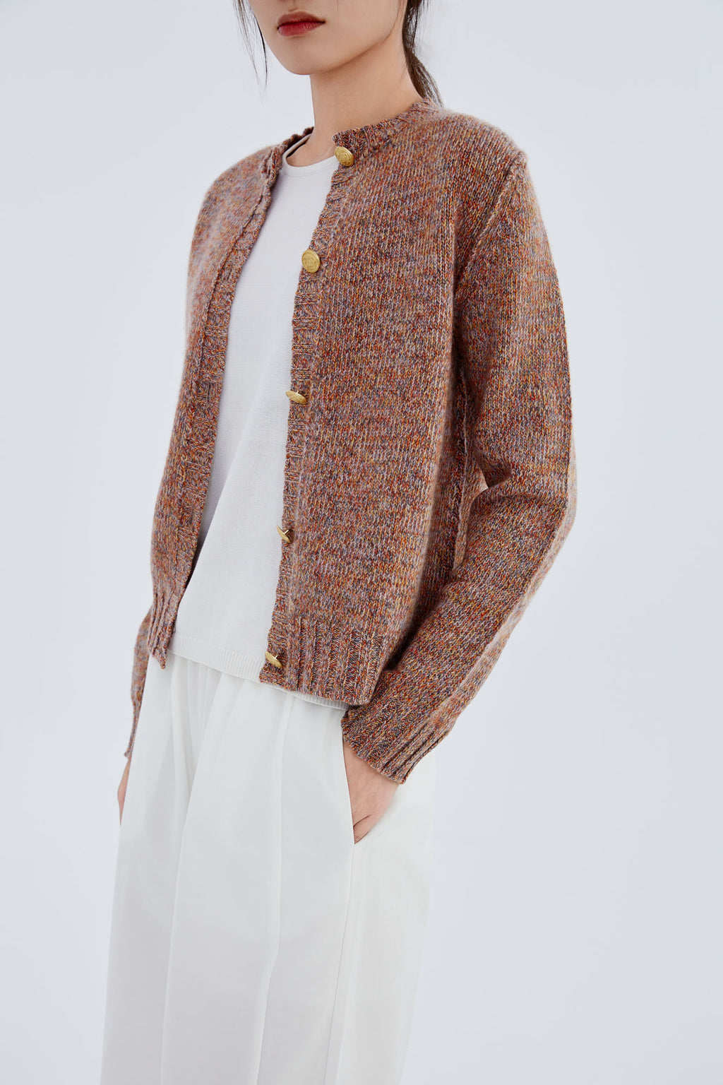 Cashmere Melange Crew Cardigan
