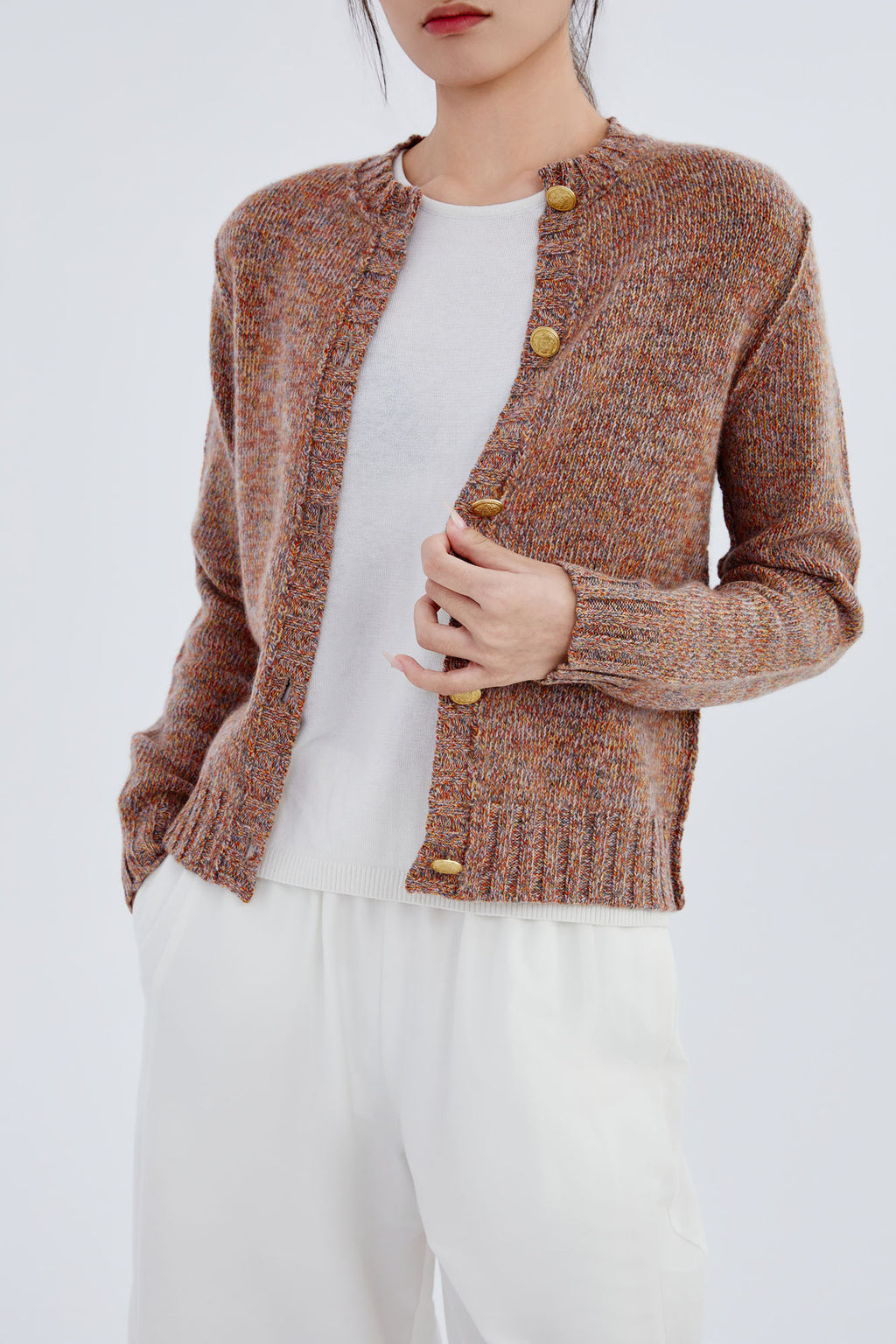 Cashmere Melange Crew Cardigan