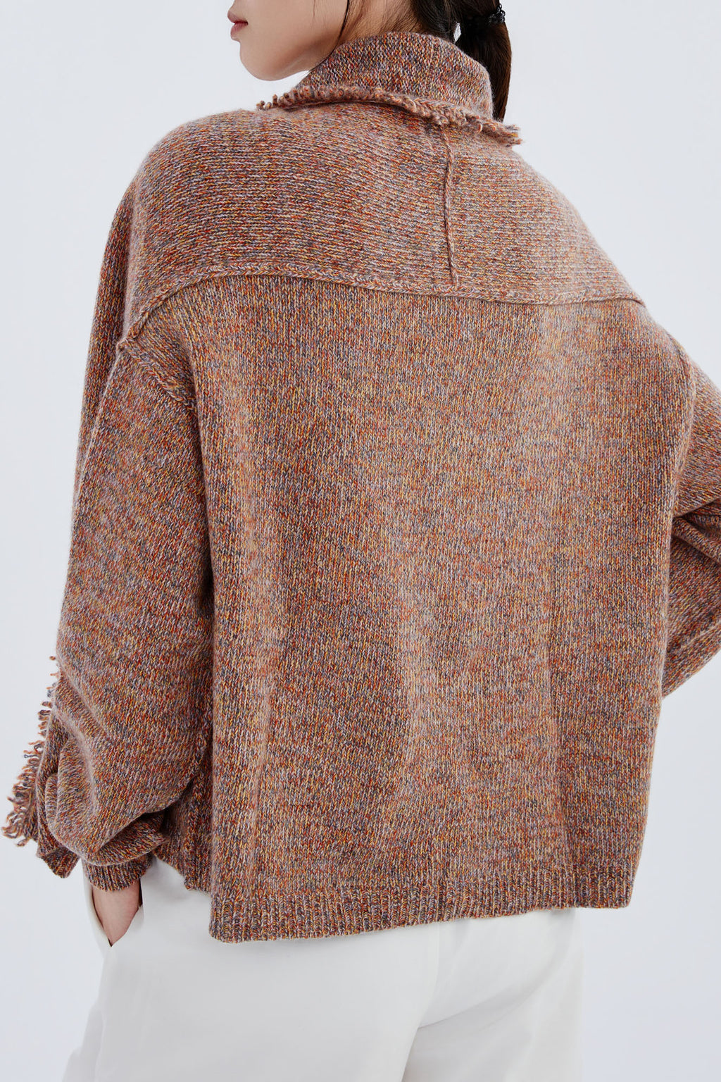 Cashmere Cropped Melange Open Cardigan