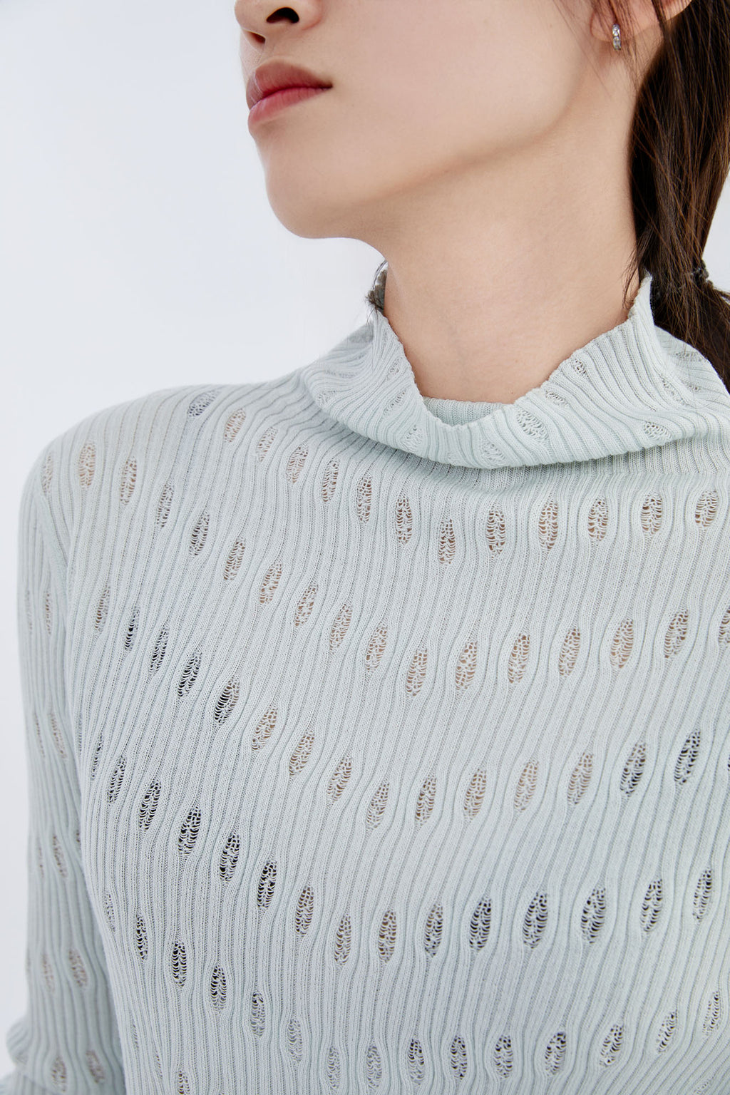 Cashmere Mock Neck Open-Knitted Sweater