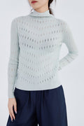 Cashmere Mock Neck Open-Knitted Sweater