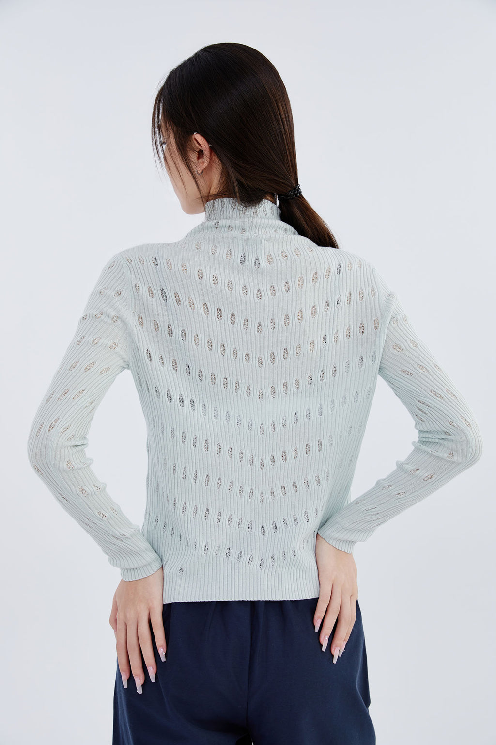 Cashmere Mock Neck Open-Knitted Sweater