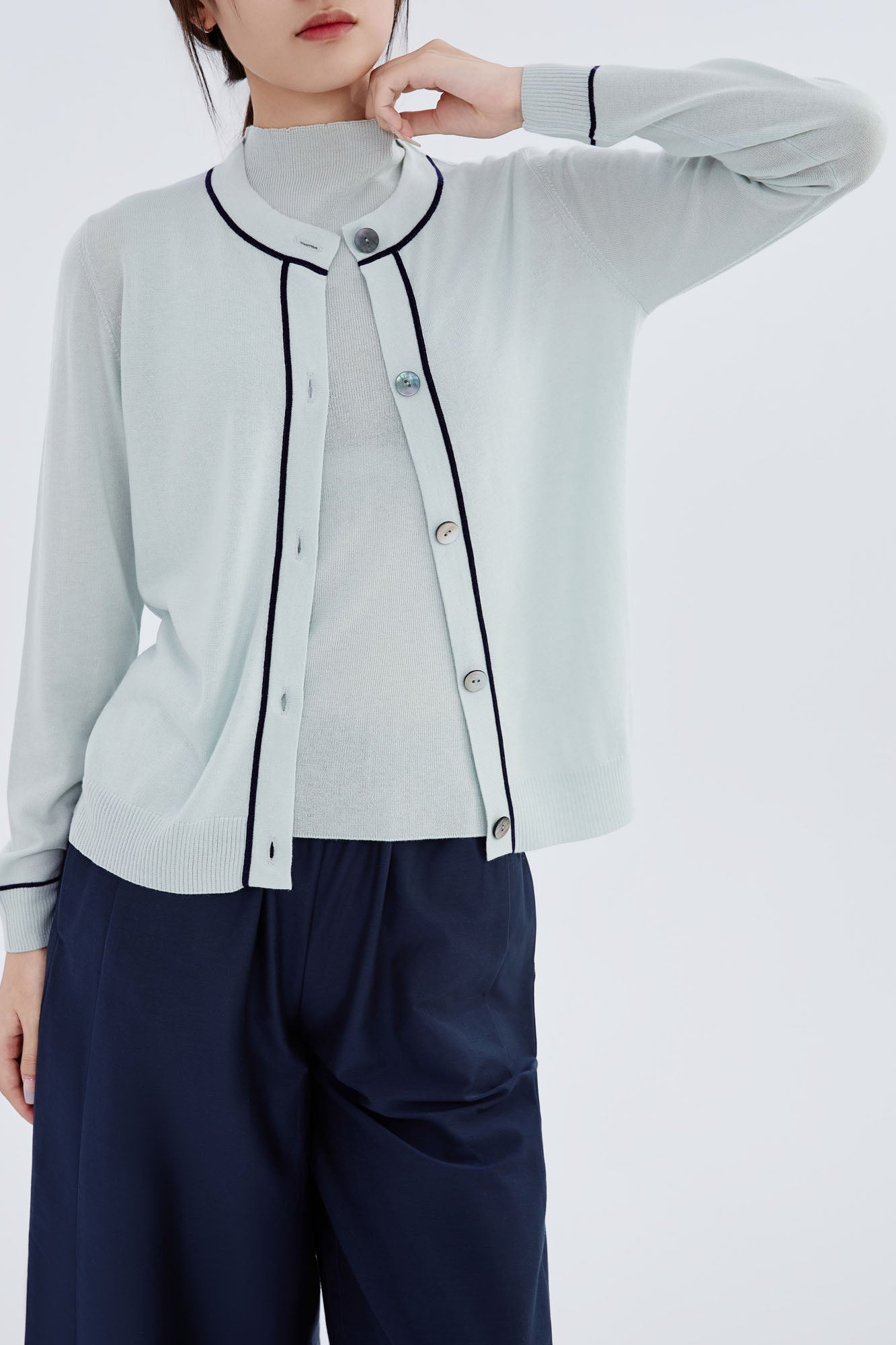 Cashmere Tipped Detail Cardigan