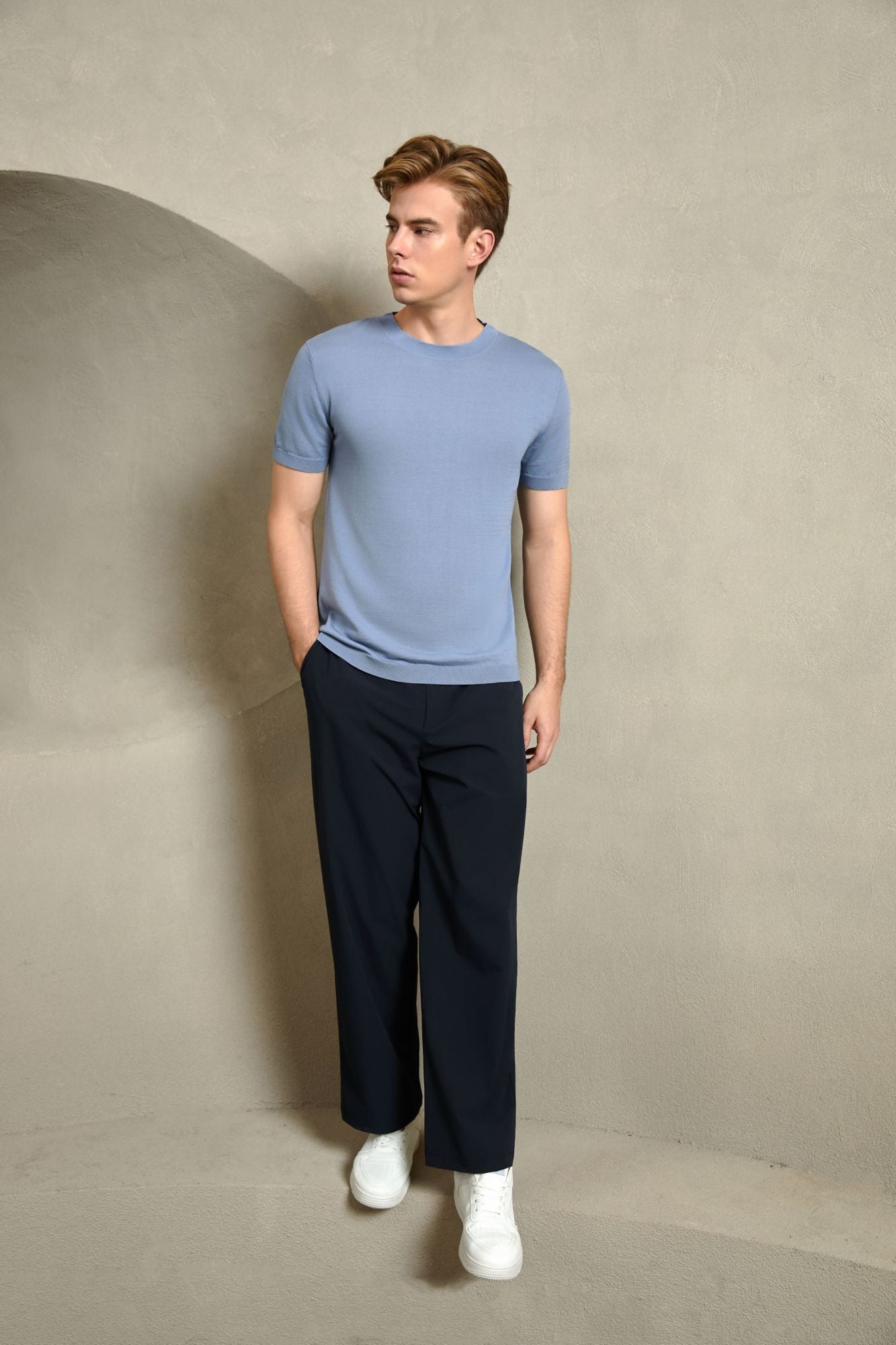 Silk & Cotton Tee, Heather Blue