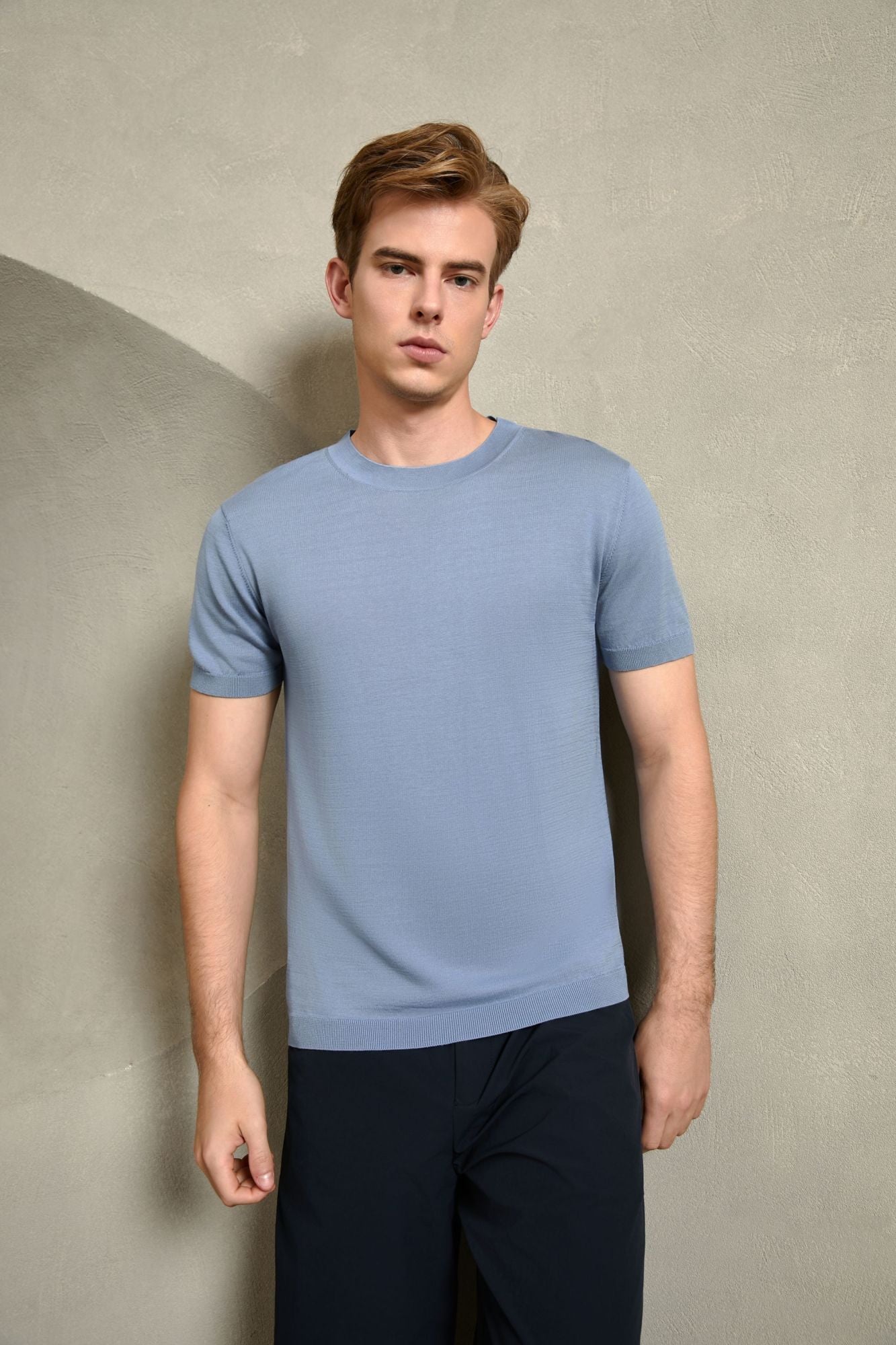 Silk & Cotton Tee, Heather Blue