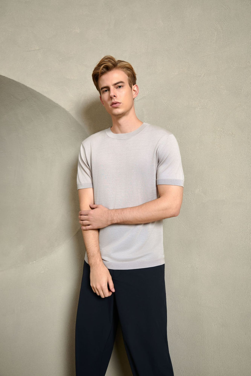 Silk & Cotton Tee, Light Grey