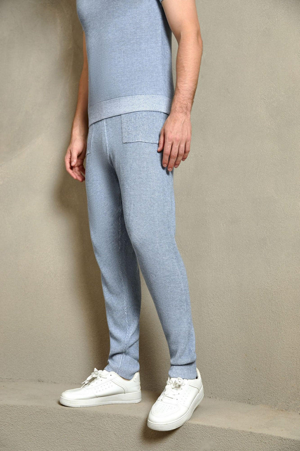 Cotton Ribbed Jogger Pants, Heather Blue