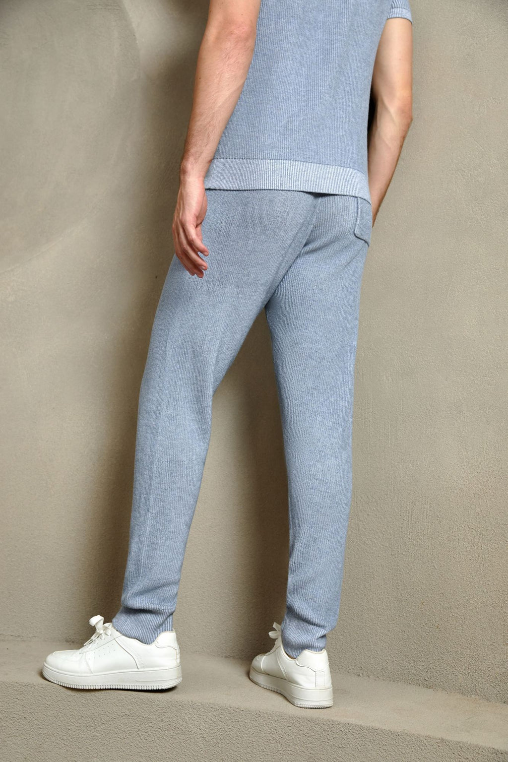 Cotton Ribbed Jogger Pants, Heather Blue
