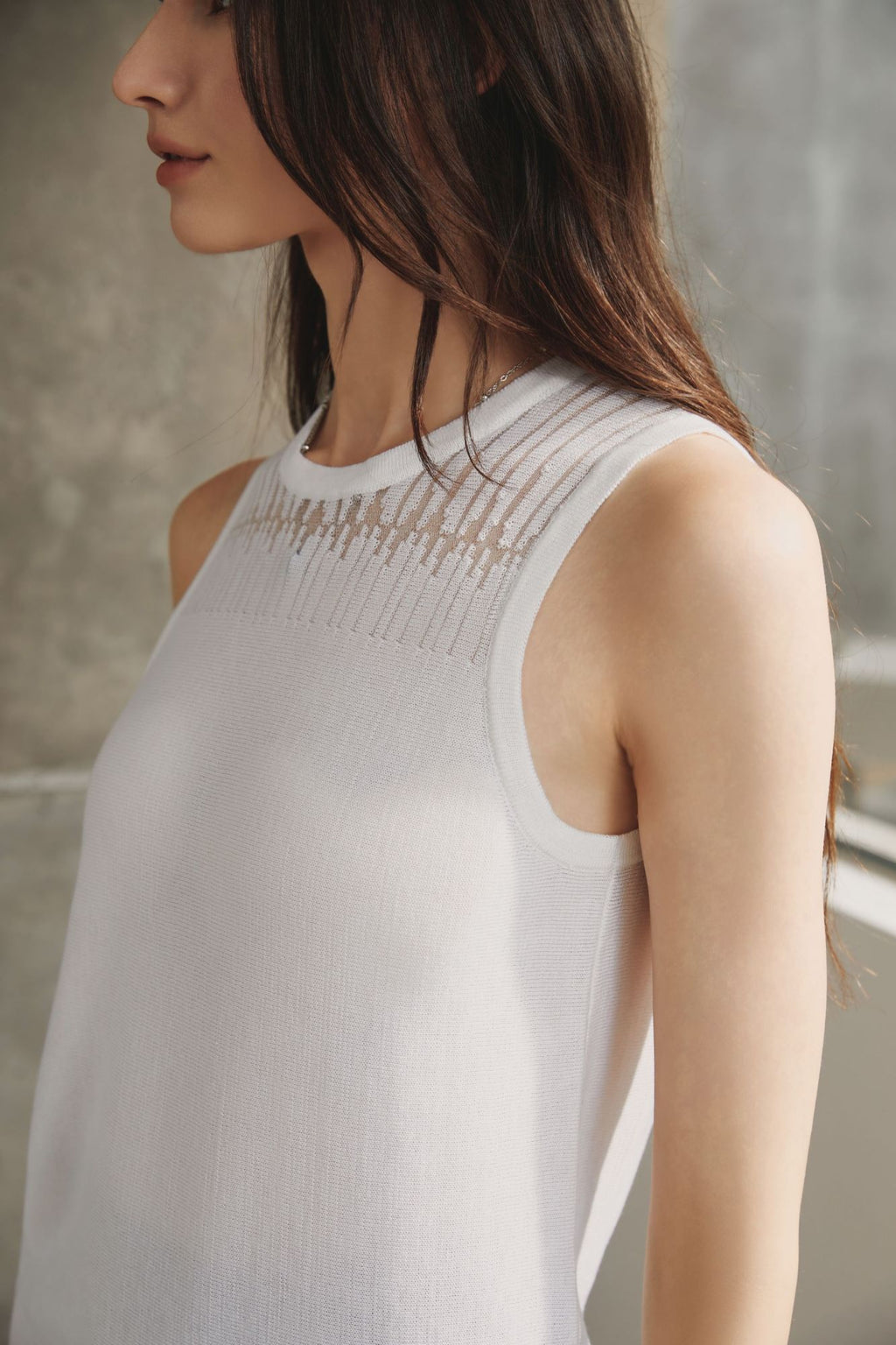 Silk Cotton Knitted-Lace Sleeveless Top