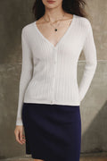 Silk Cotton Ribbed Cardigan with Lace Detail
