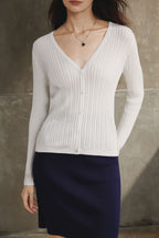 Silk Cotton Ribbed Cardigan with Lace Detail