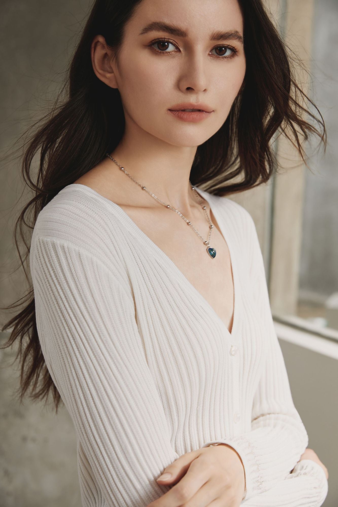 Silk Cotton Ribbed Cardigan with Lace Detail