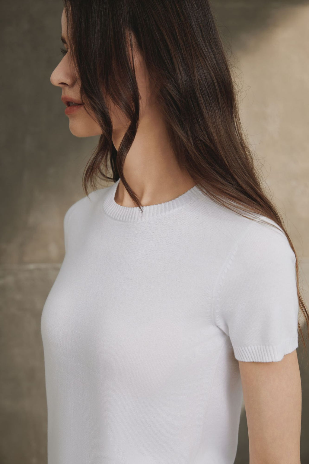 Cotton Melange Short Sleeve Sweater, White