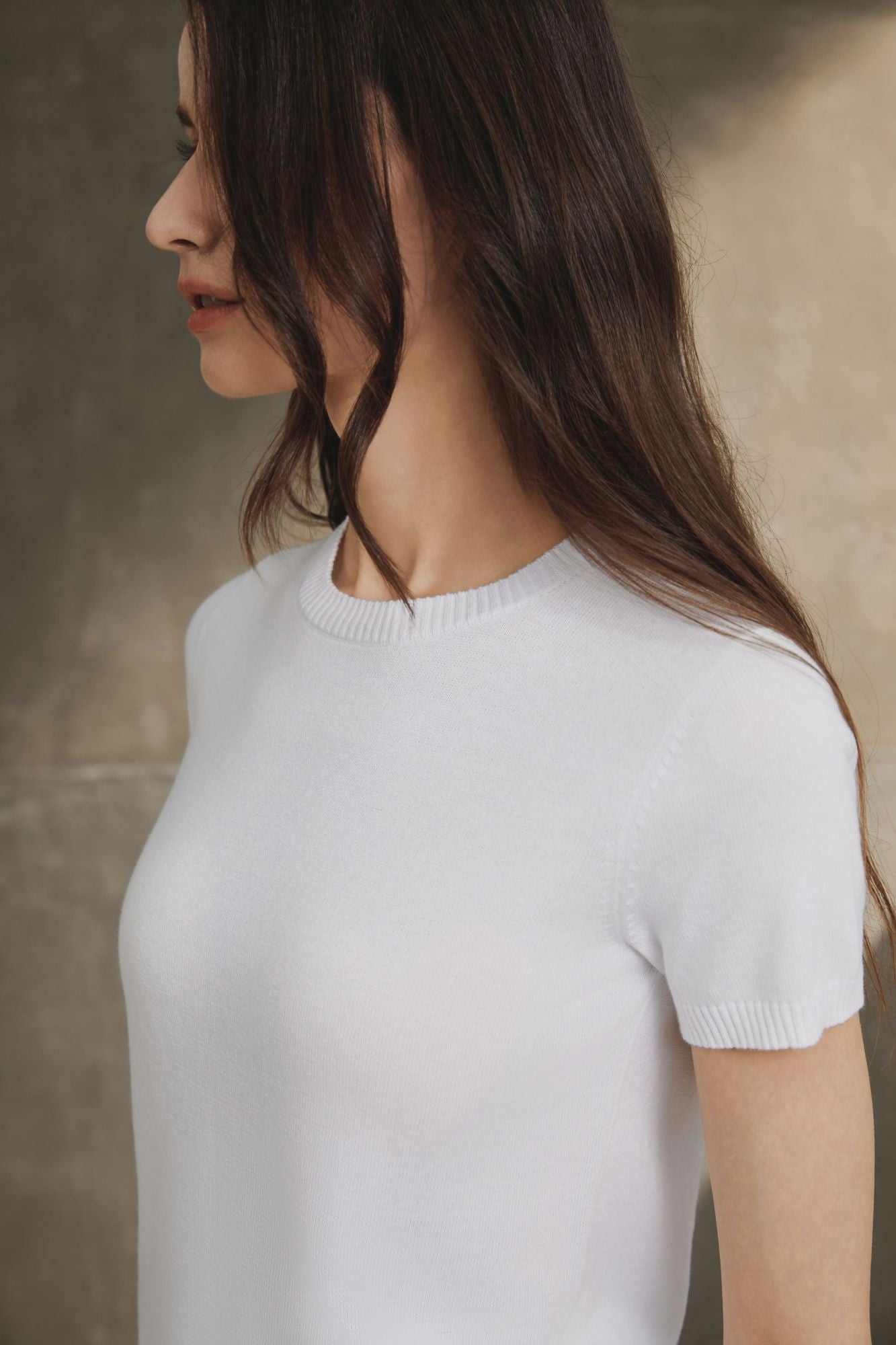 Cotton Melange Short Sleeve Sweater, White