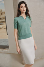 Cotton Melange Polo Short Sleeve Sweater