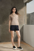 Cotton Melange Polo Short Sleeve Sweater
