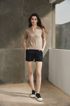 Cotton Melange Polo Short Sleeve Sweater