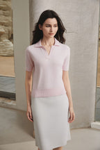 Cotton Melange Polo Short Sleeve Sweater