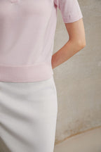 Cotton Melange Polo Short Sleeve Sweater