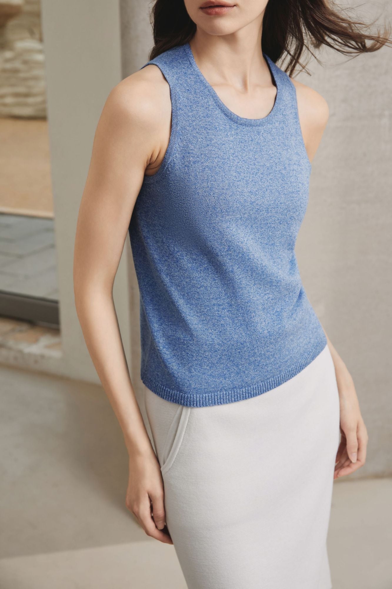 Cotton Malange Sleeveless Top, Heather Blue