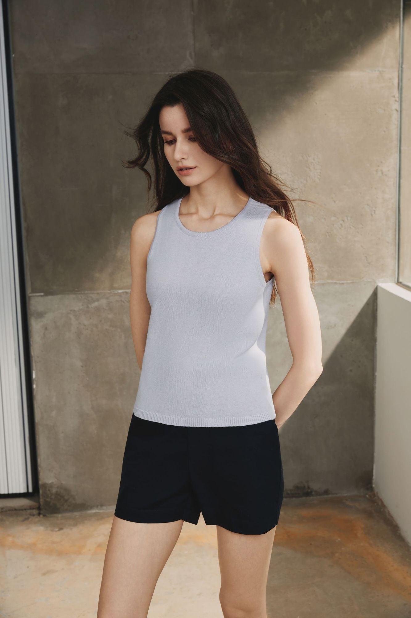Cotton Malange Sleeveless Top, Light Grey