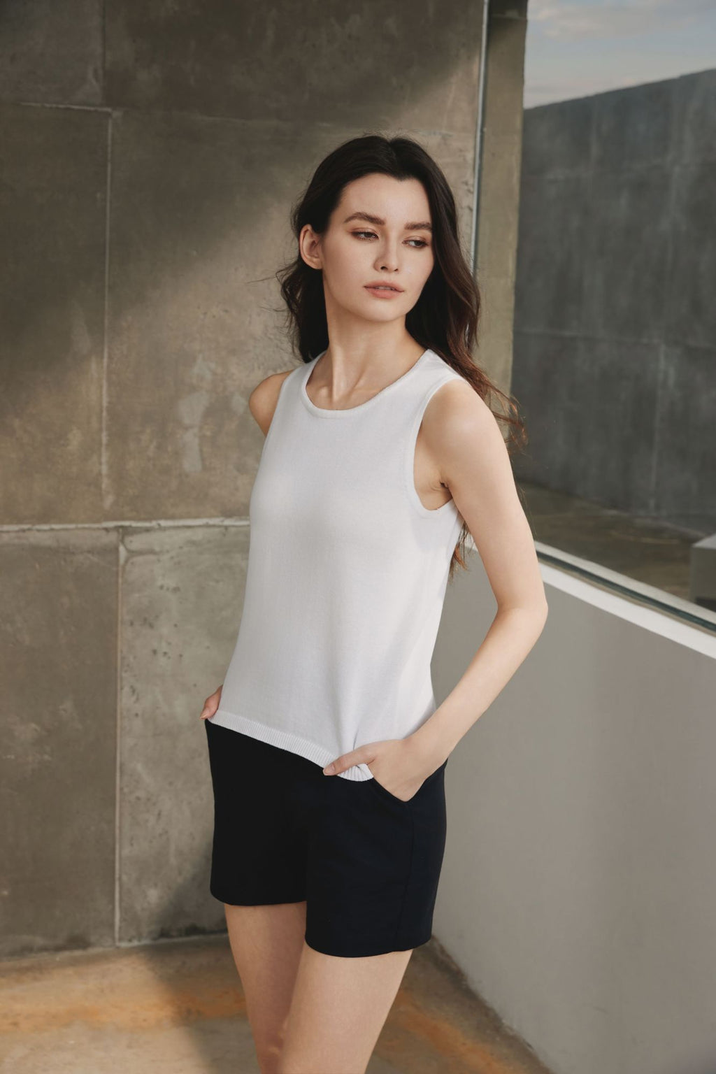 Cotton Malange Sleeveless Top, White