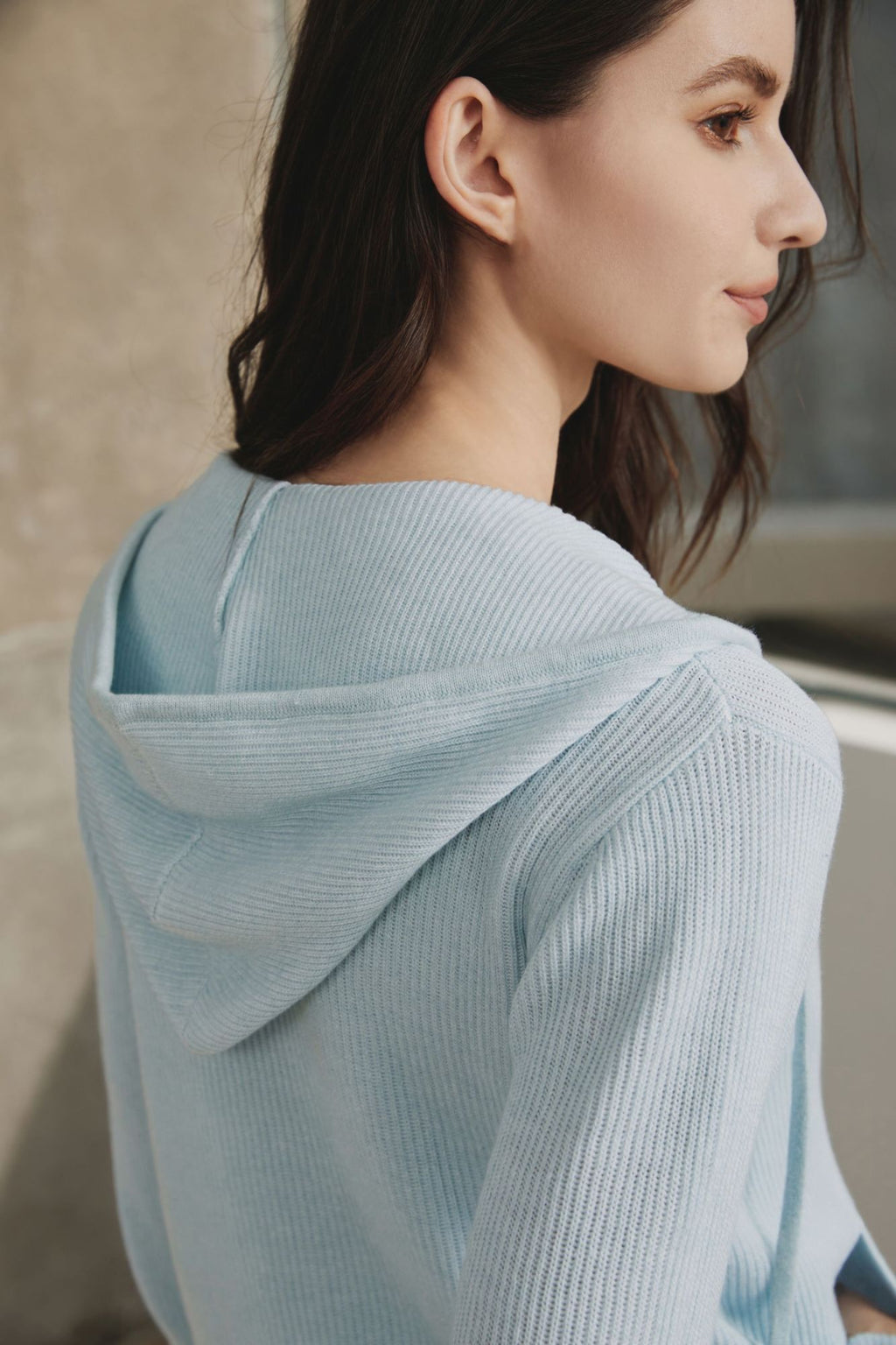 Cotton Ribbed Hoodie, Azureish White