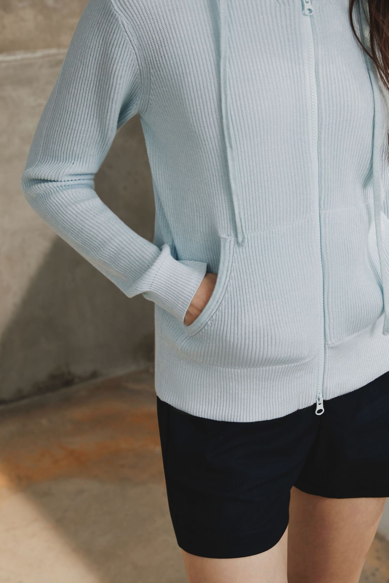 Cotton Ribbed Hoodie, Azureish White