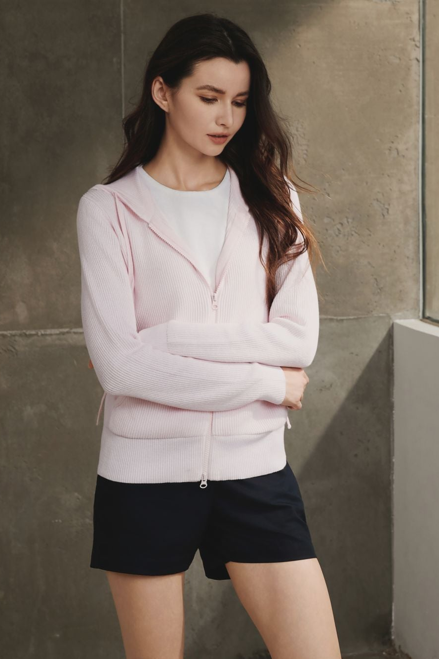 Cotton Ribbed Hoodie, Misty Rose