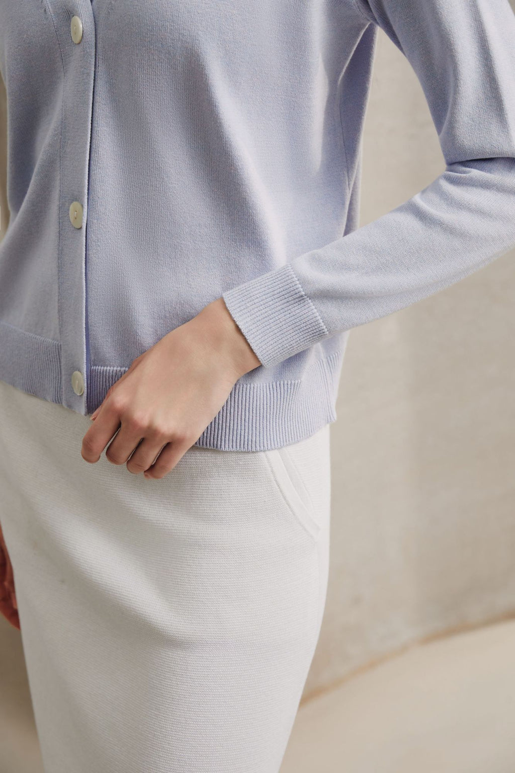 Cotton V-Neck Cardigan, Light Grey